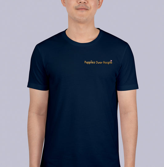 SHORT SLEEVED T-SHIRT.  Custom printed with P-O-P Gold text on front and world logo on back